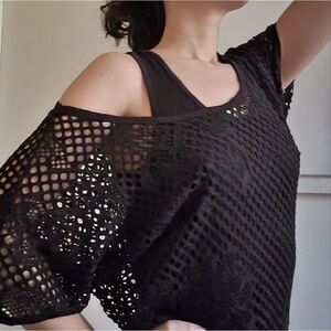 Ambiance Black Mesh Layer Tank
